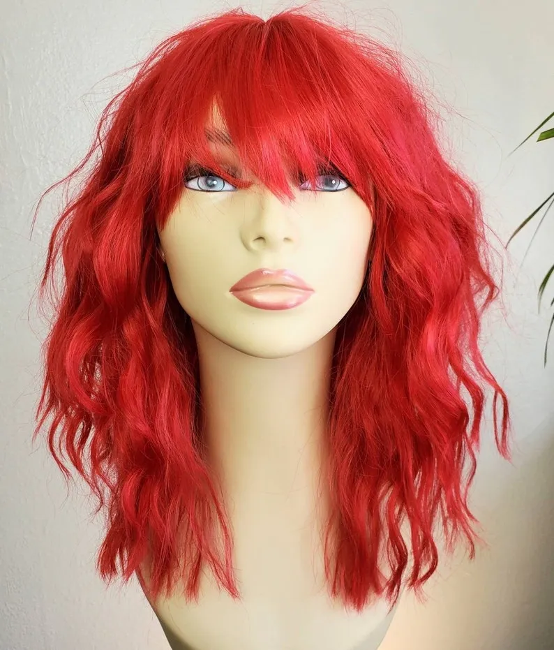 Dark Red Wig Shoulder Length & Multi- Textured