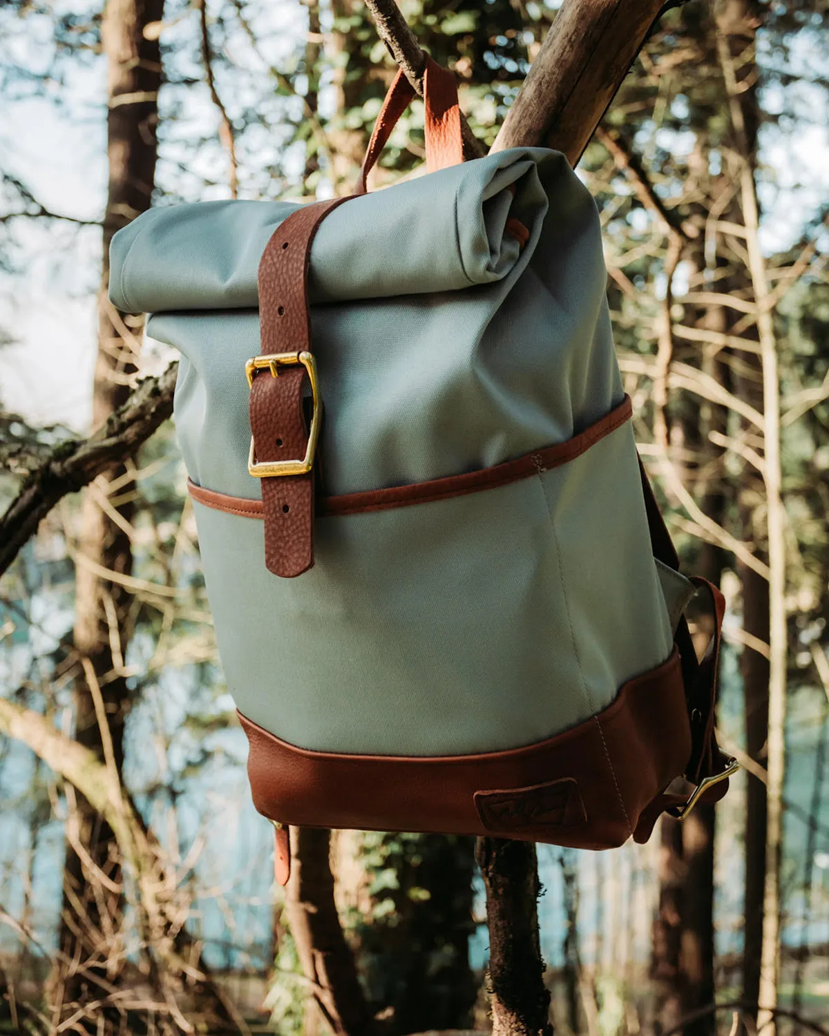 Daypack in Light Blue with Brown Leather "Fog Edition"