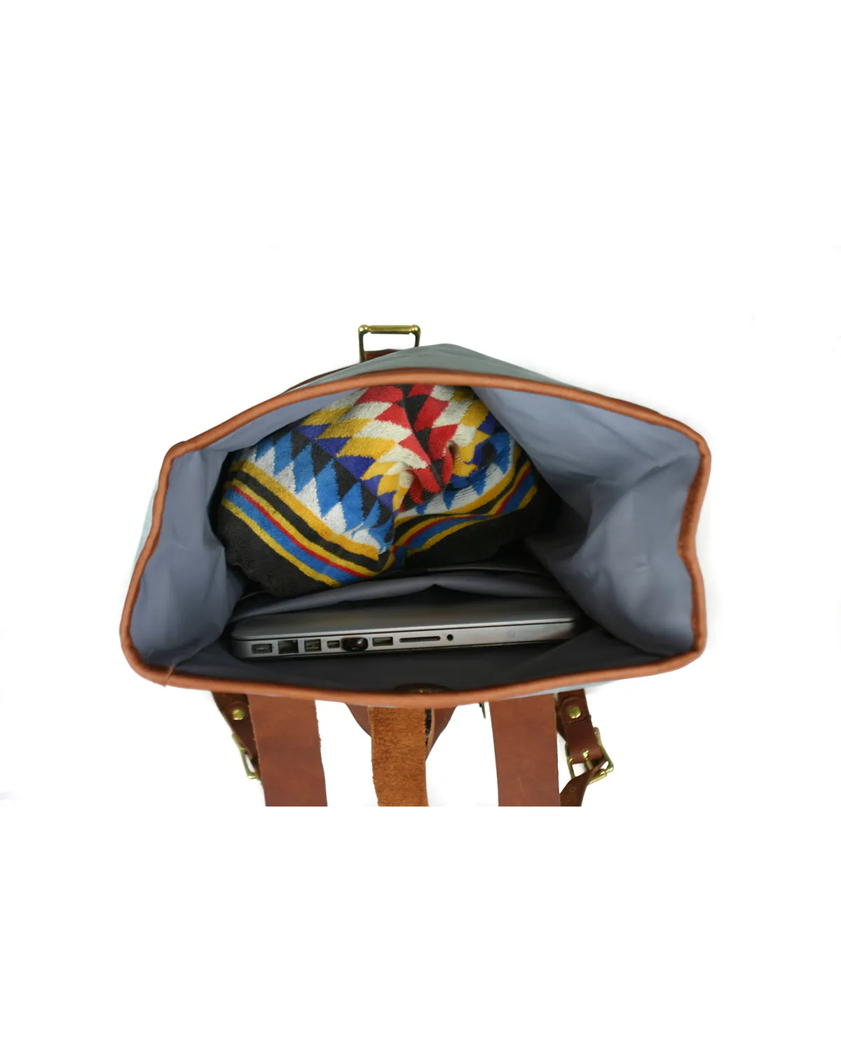 Daypack in Light Blue with Brown Leather "Fog Edition"