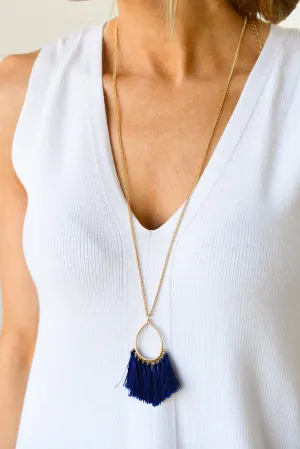 Dazzling Skies Long Tassel Necklace- Indigo Blue
