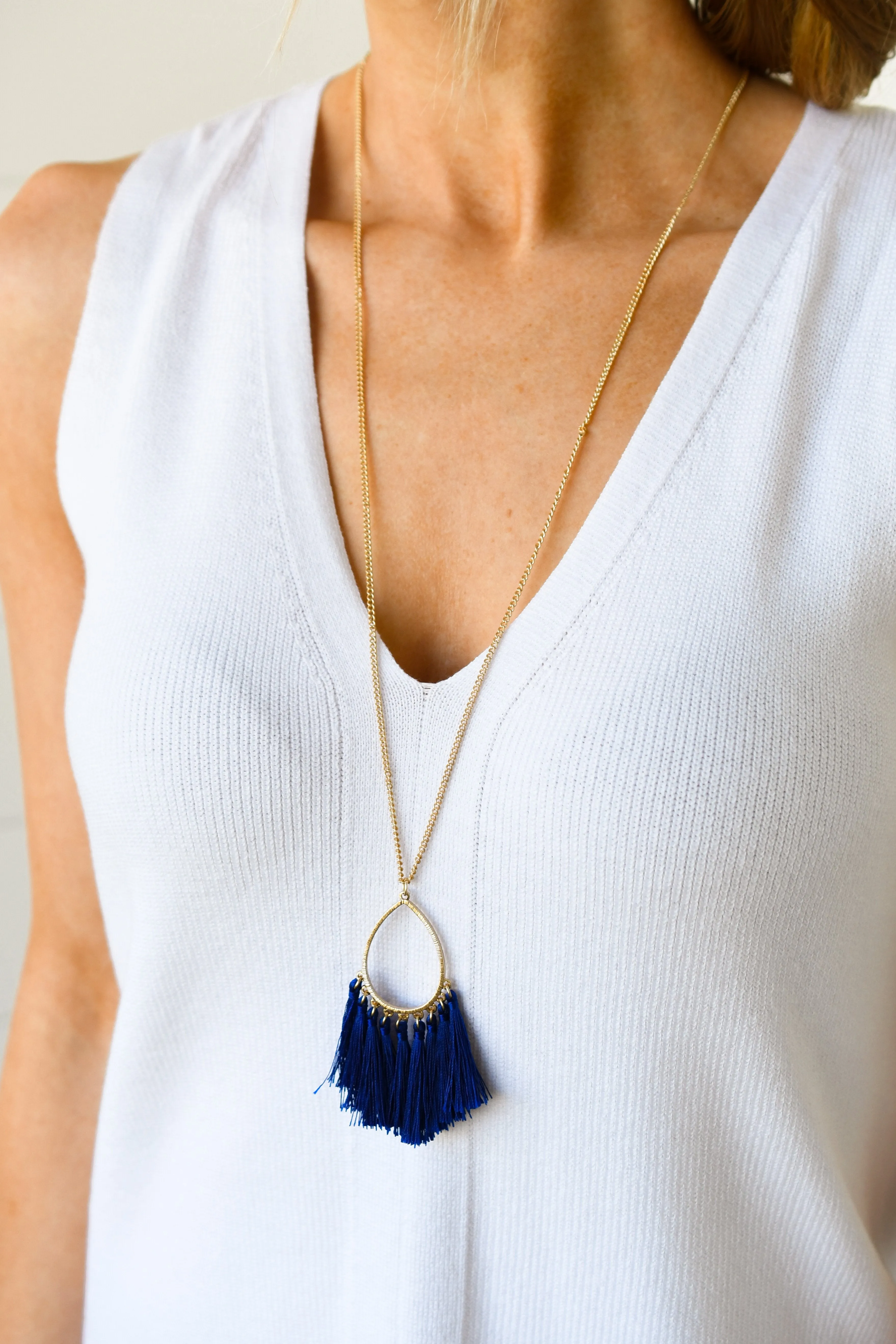 Dazzling Skies Long Tassel Necklace- Indigo Blue