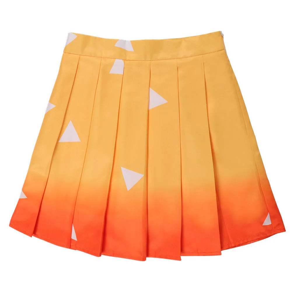 Demon Slayer Agatsuma Zenitsu Cosplay Costume Pleated Skirt Halloween Carnival Suit