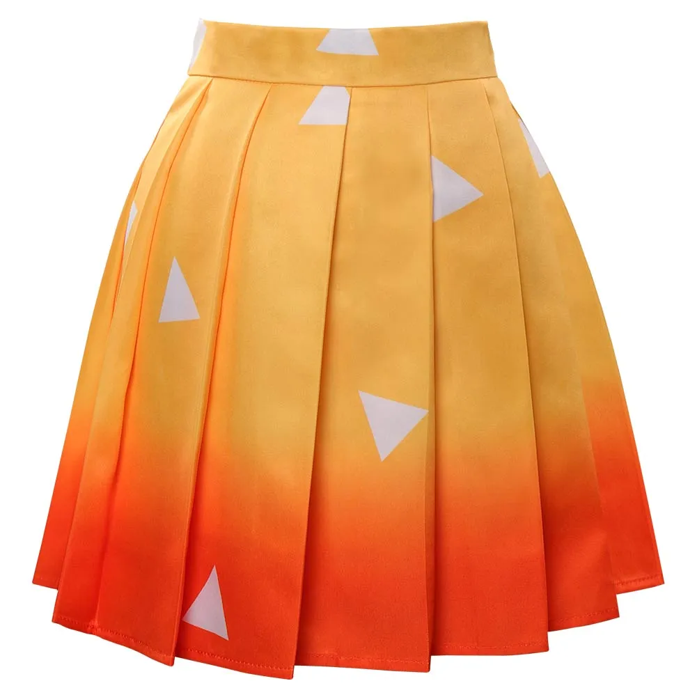 Demon Slayer Agatsuma Zenitsu Cosplay Costume Pleated Skirt Halloween Carnival Suit