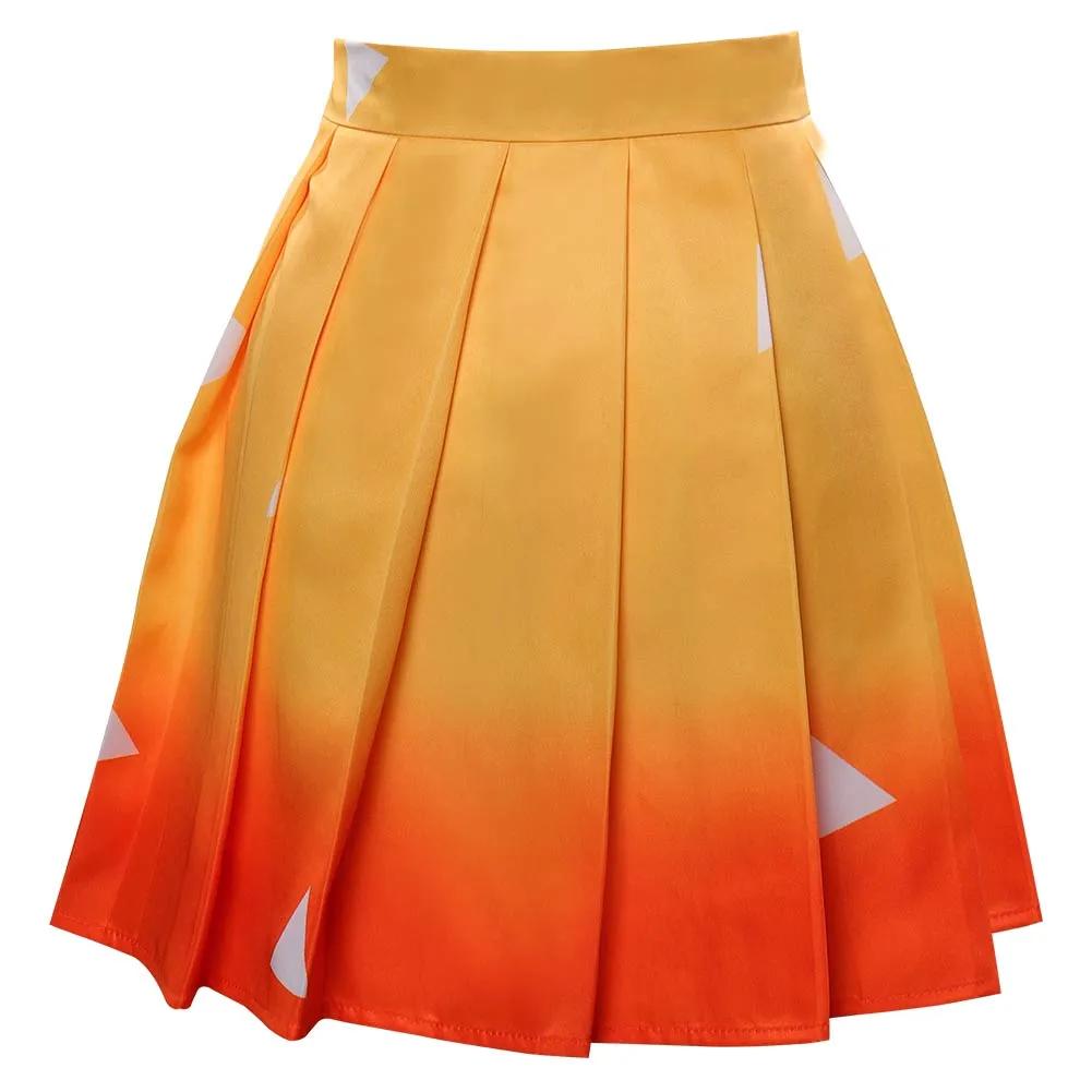 Demon Slayer Agatsuma Zenitsu Cosplay Costume Pleated Skirt Halloween Carnival Suit