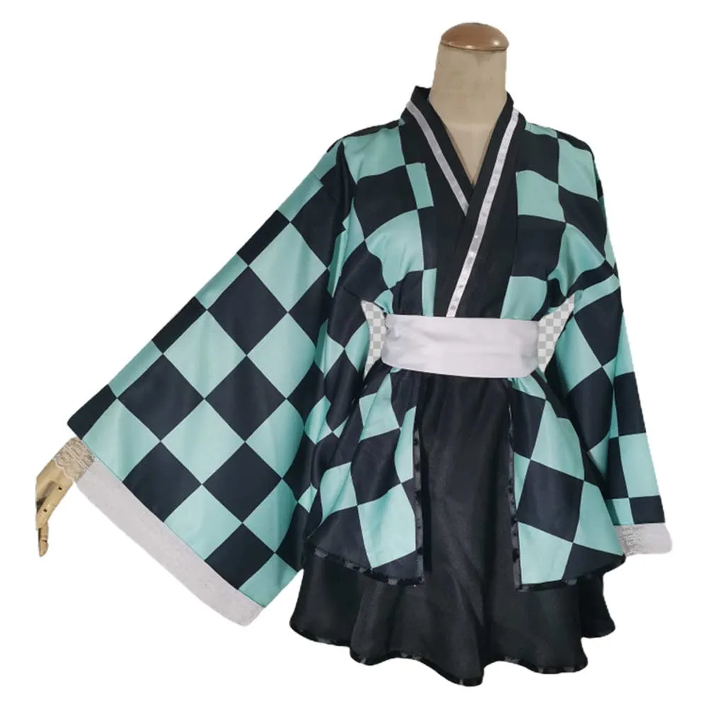 Demon Slayer Kamado Tanjiro Cosplay Costume Women Lolita Outfits Halloween Suit