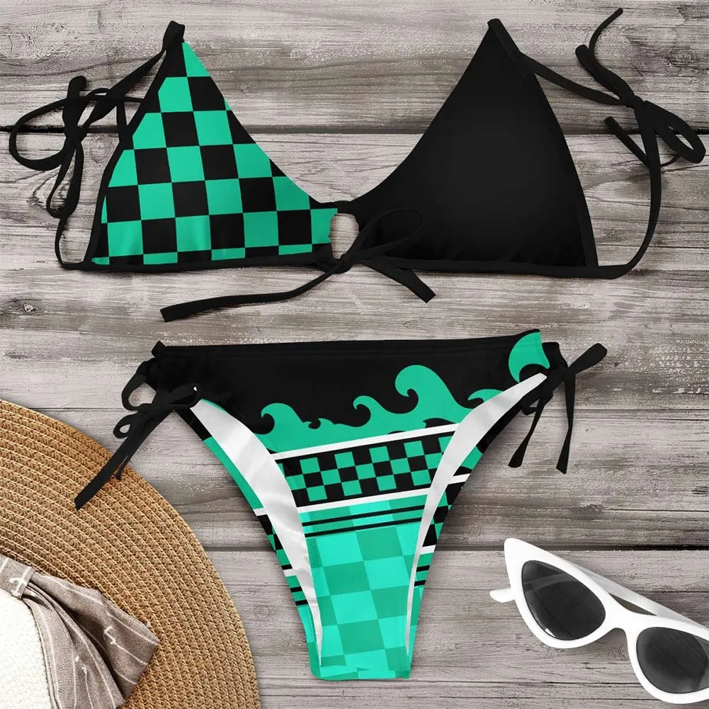 Demon Slayer Kamado Tanjirou Bikni Swimsuit Two Pieces Set Cosplay Costume Outfits Halloween Carnival Suit