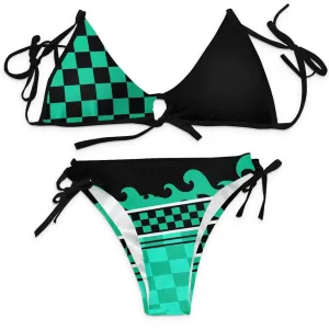 Demon Slayer Kamado Tanjirou Bikni Swimsuit Two Pieces Set Cosplay Costume Outfits Halloween Carnival Suit