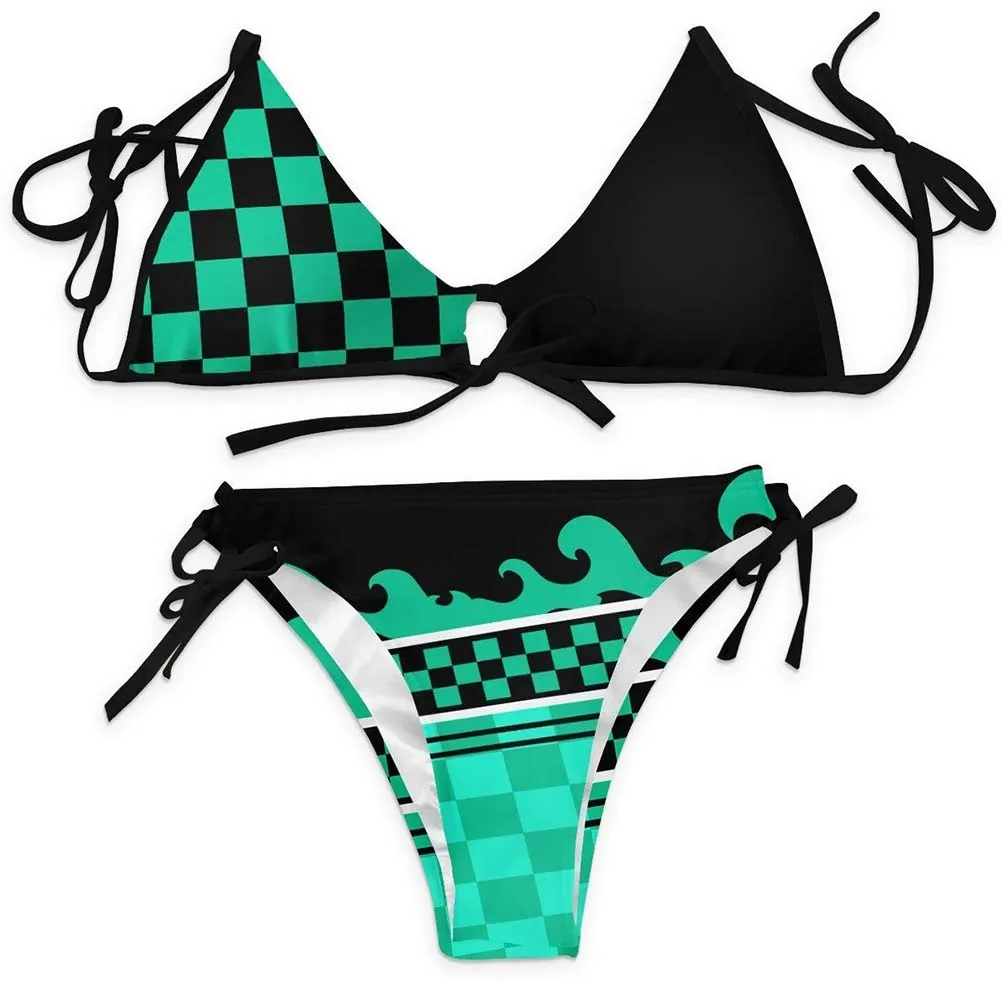 Demon Slayer Kamado Tanjirou Bikni Swimsuit Two Pieces Set Cosplay Costume Outfits Halloween Carnival Suit