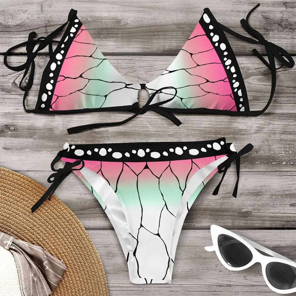 Demon Slayer Kochou Shinobu Bikni Swimsuit Two Pieces Set Cosplay Costume Outfits Halloween Carnival Suit