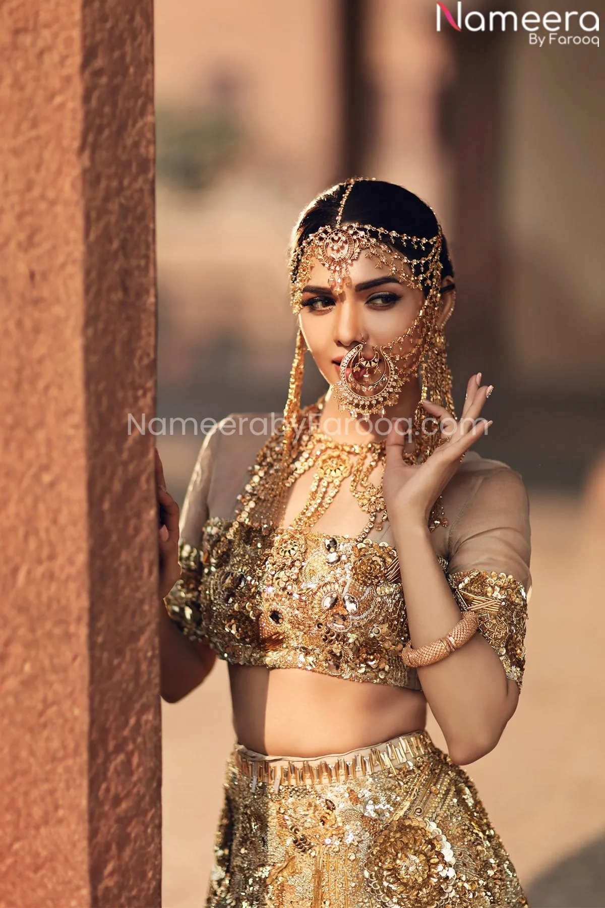 Designer Golden Lehenga Skirt for Bridal Wear #BN862