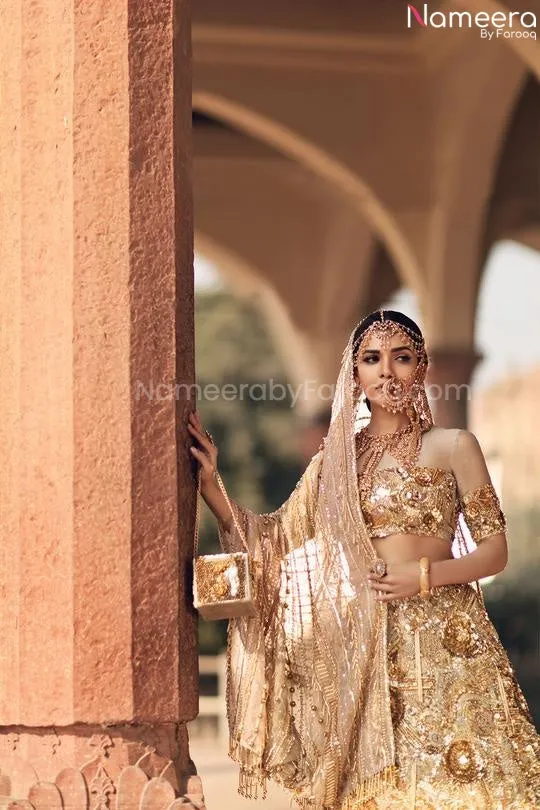 Designer Golden Lehenga Skirt for Bridal Wear #BN862