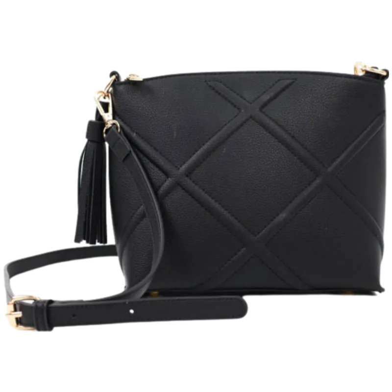 Diamond Stitch Crossbody Bag -Black