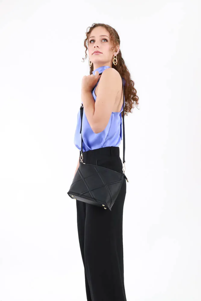 Diamond Stitch Crossbody Bag -Black