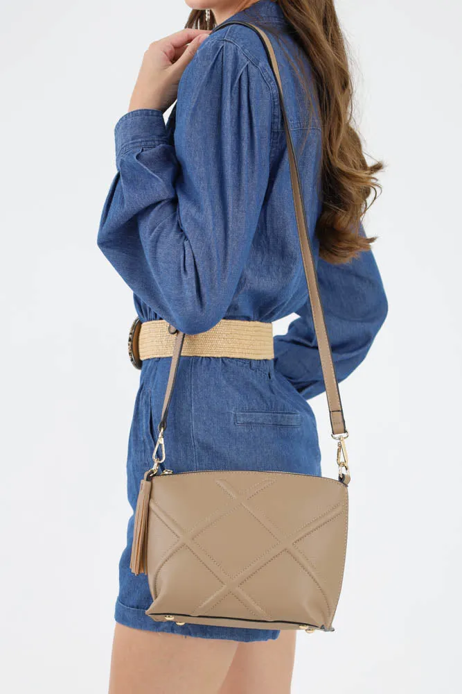 Diamond Stitch Crossbody Bag -Rose