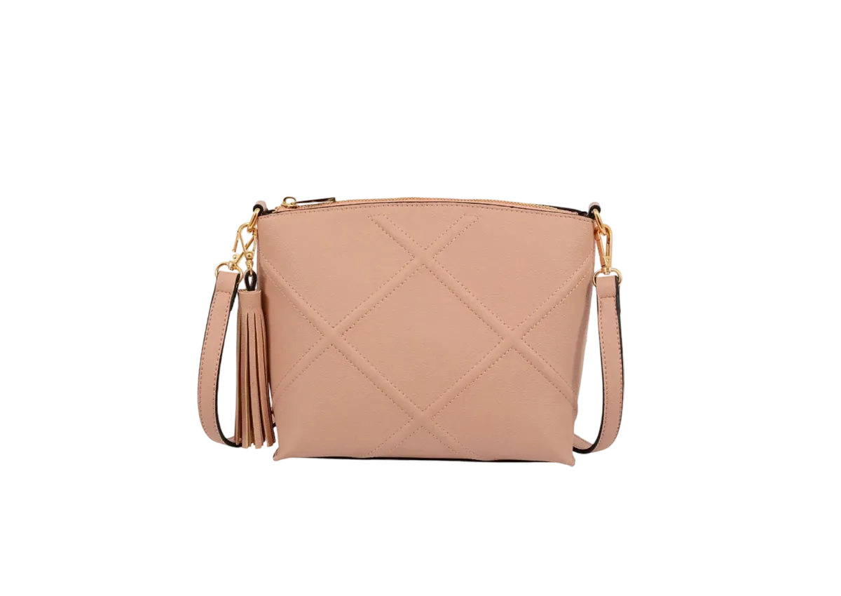 Diamond Stitch Crossbody Bag -Rose