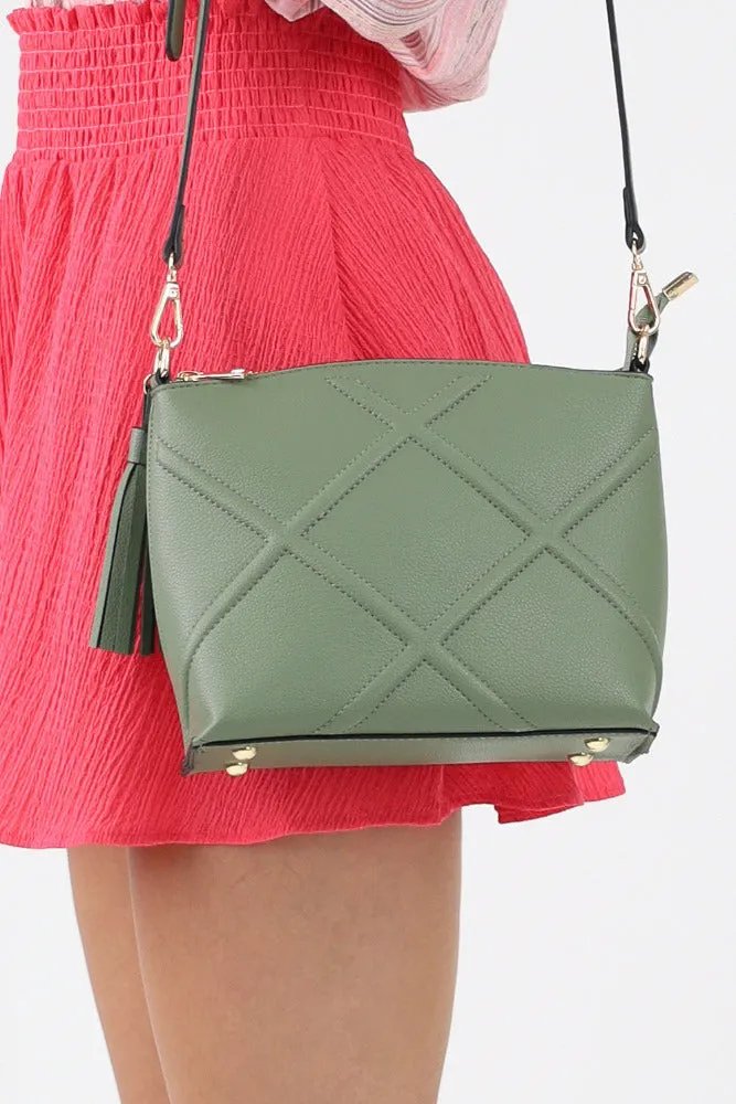 Diamond Stitch Crossbody Bag -Rose