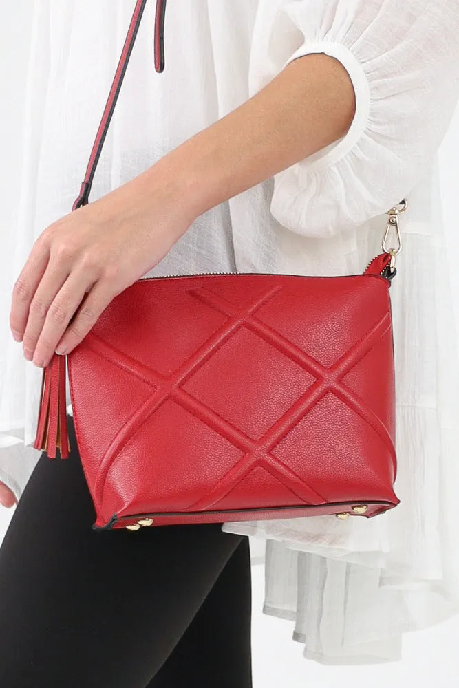 Diamond Stitch Crossbody Bag -Rose
