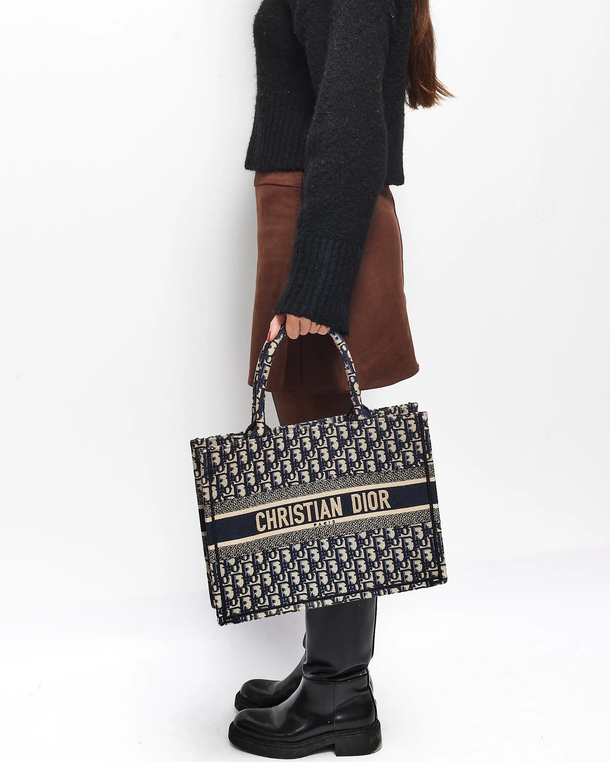 Dior Blue & Ecru Oblique Canvas Small Book Tote