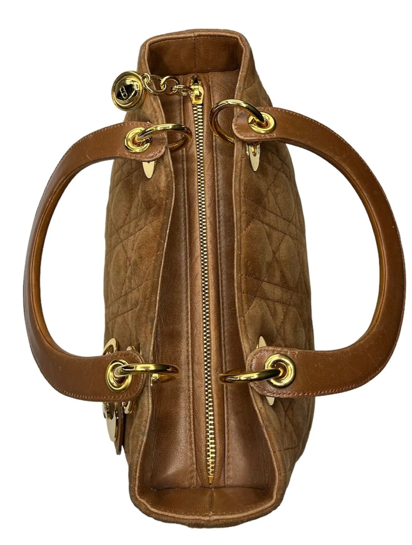 DIOR Quilted Camel Suede Cannage Lady Dior Tote Authenticated