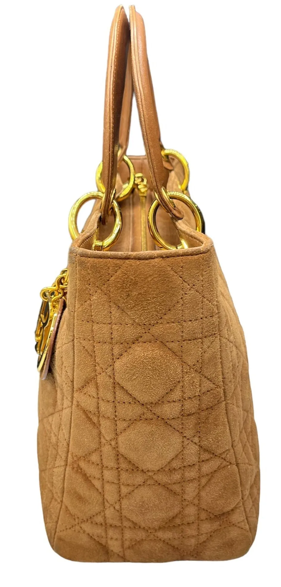 DIOR Quilted Camel Suede Cannage Lady Dior Tote Authenticated