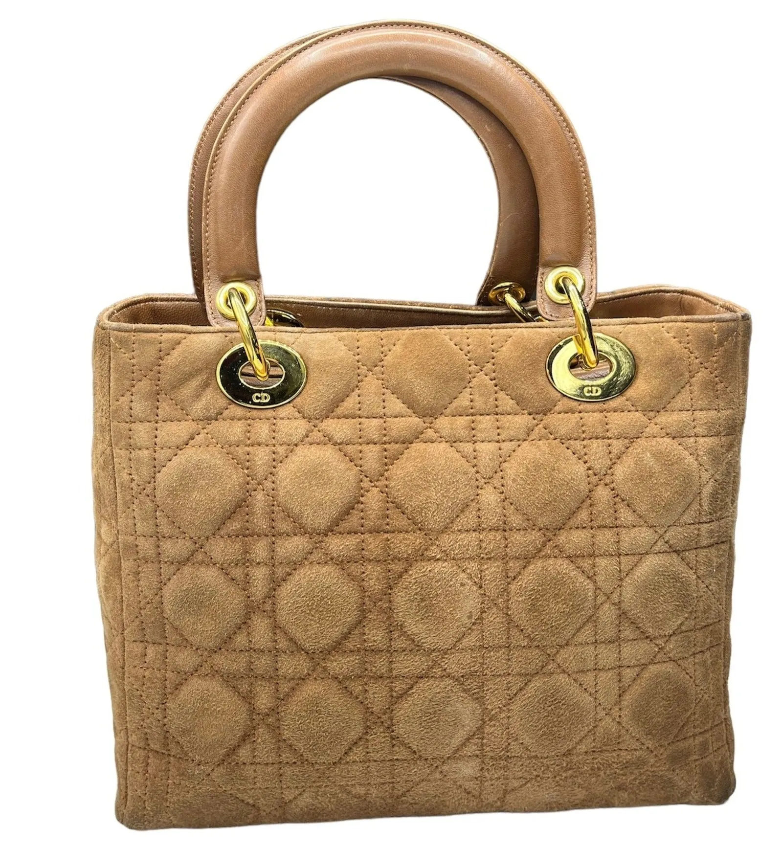 DIOR Quilted Camel Suede Cannage Lady Dior Tote Authenticated