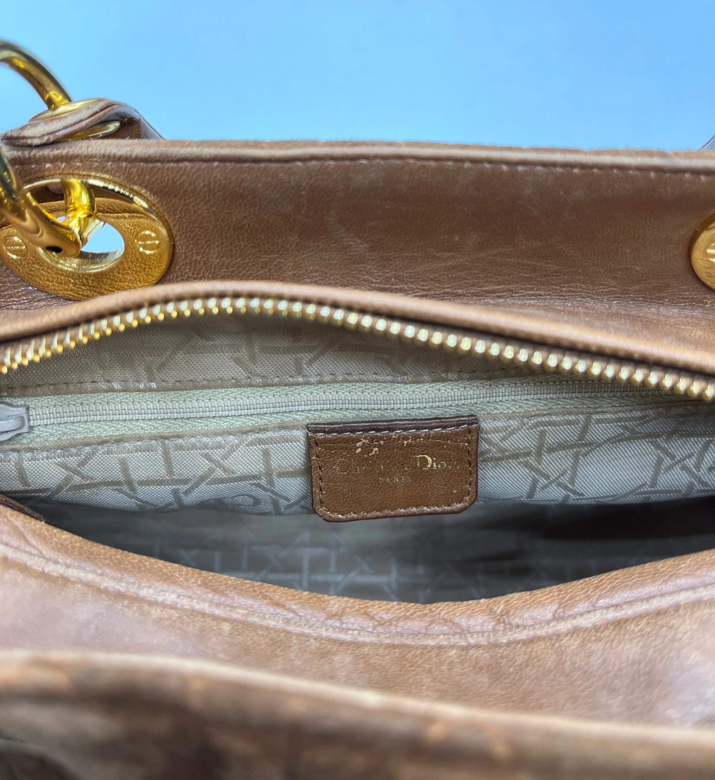 DIOR Quilted Camel Suede Cannage Lady Dior Tote Authenticated