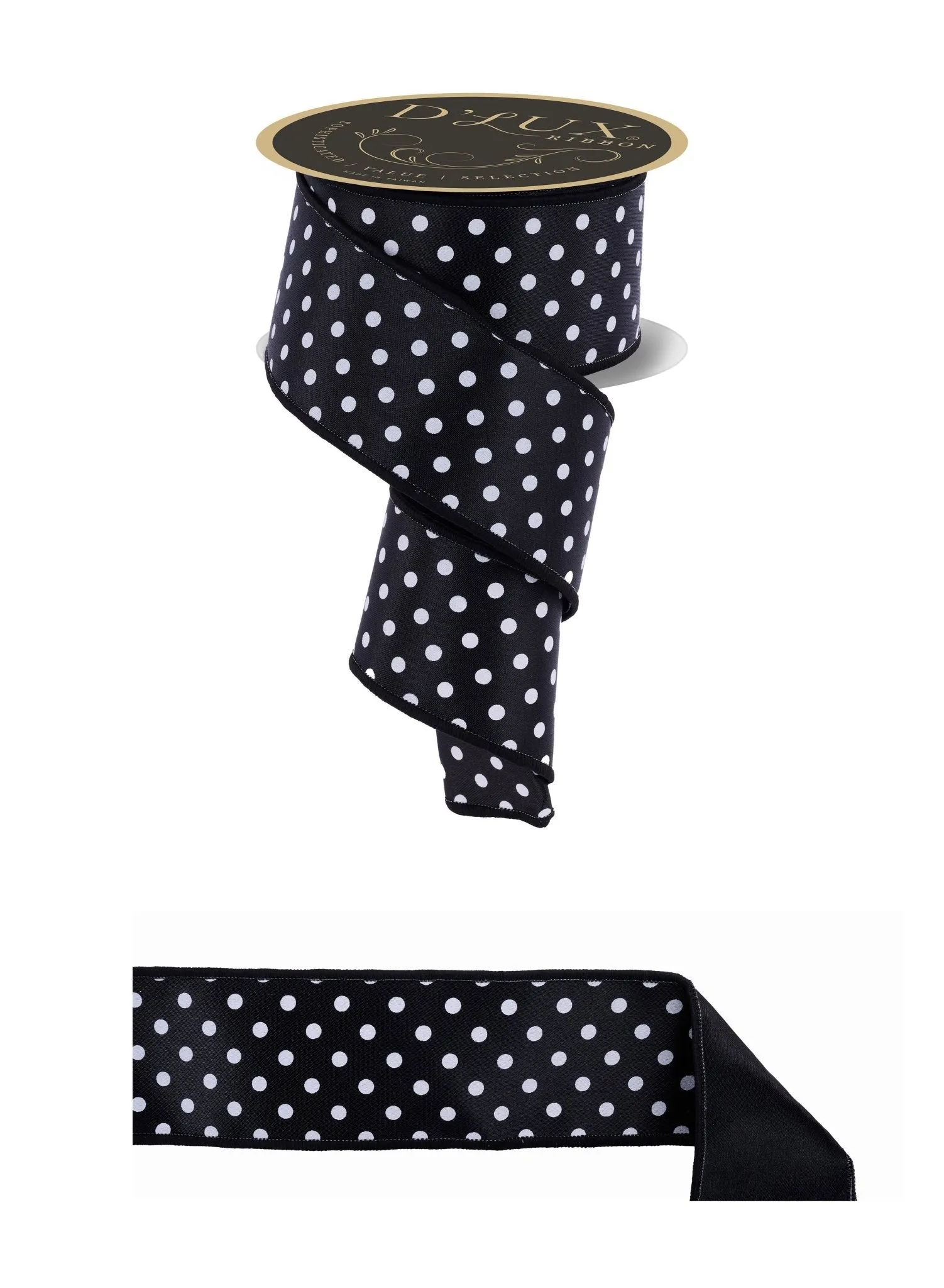D'Lux 2.5" Small Polka Dot/Fused: Black, White (10 Yards) LX303102