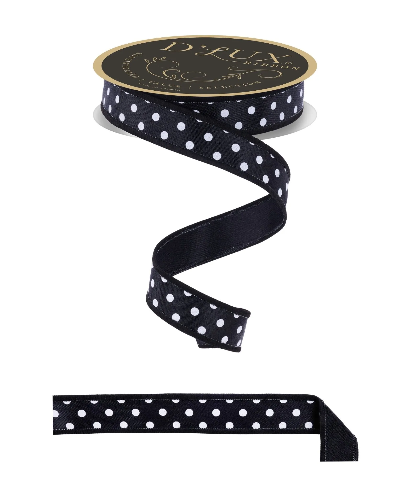 D'Lux 7/8" Small Polka Dot/Fused: Black, White (10 Yards) LX302902