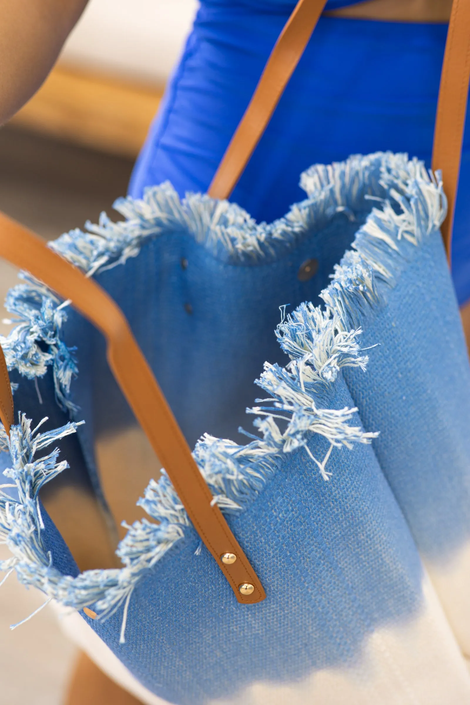 Dusty Blue Woven Dip Dyed Tote Bag