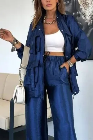 Easy on Me Metallic Fabric Elastic Waist Pocketed Wide Leg Pants
