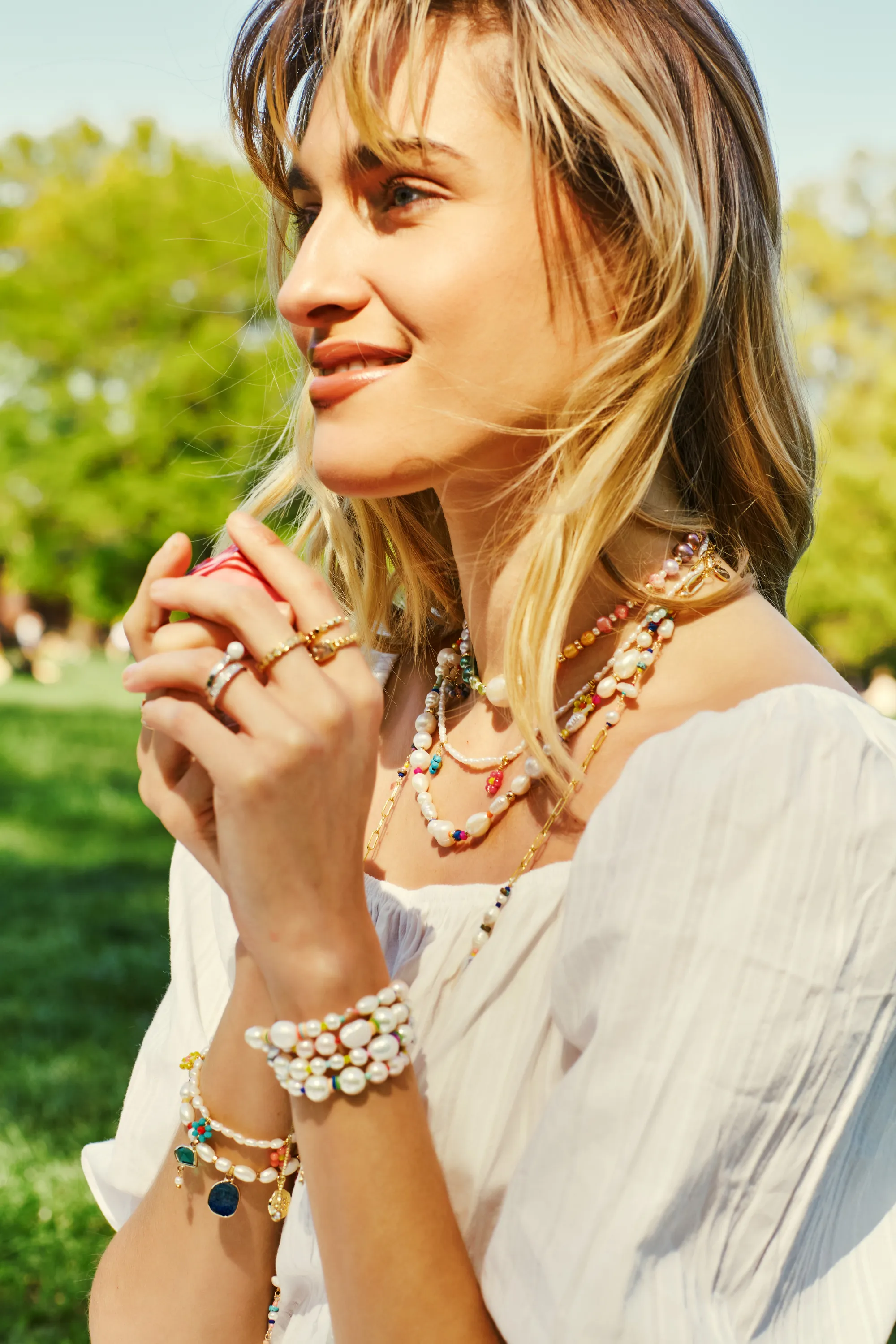 Edwina White Pearl Charm Bracelet