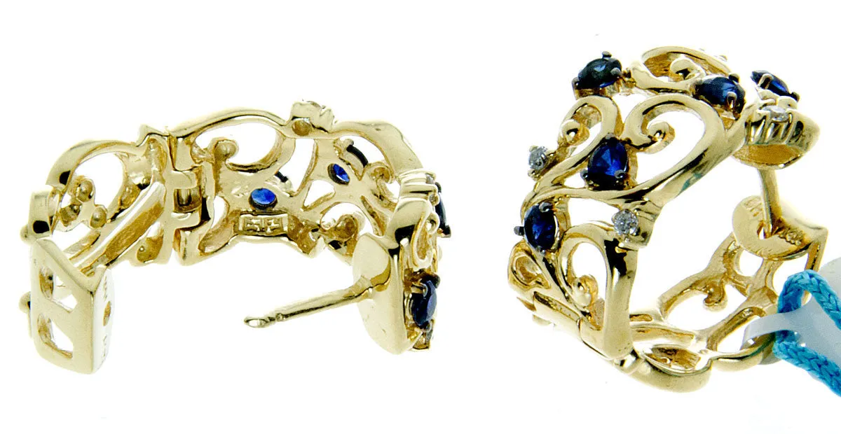Effy 14K Yellow Gold Blue Sapphire and Diamond Filigree Earrings
