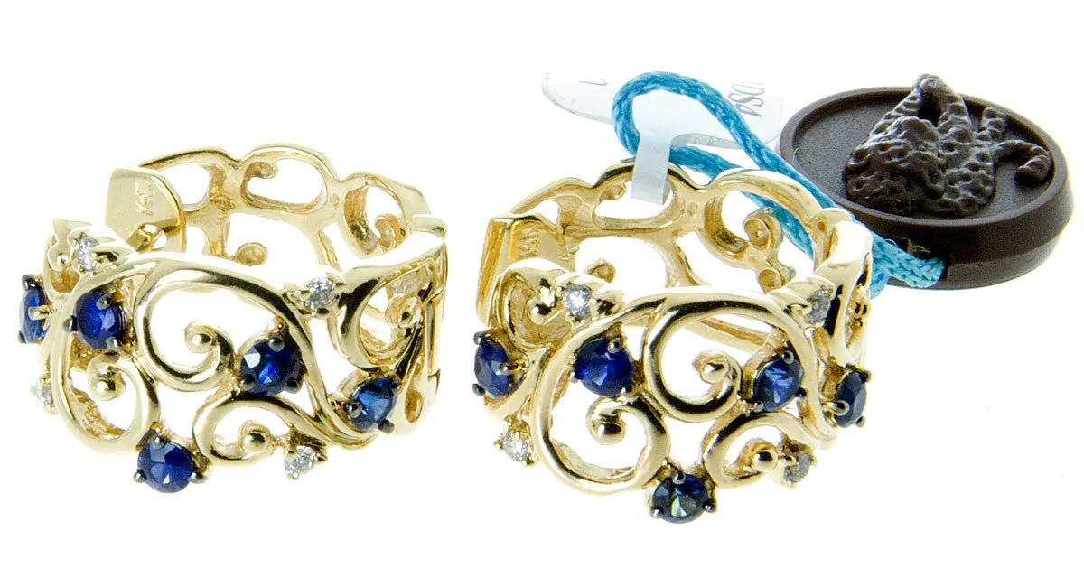 Effy 14K Yellow Gold Blue Sapphire and Diamond Filigree Earrings