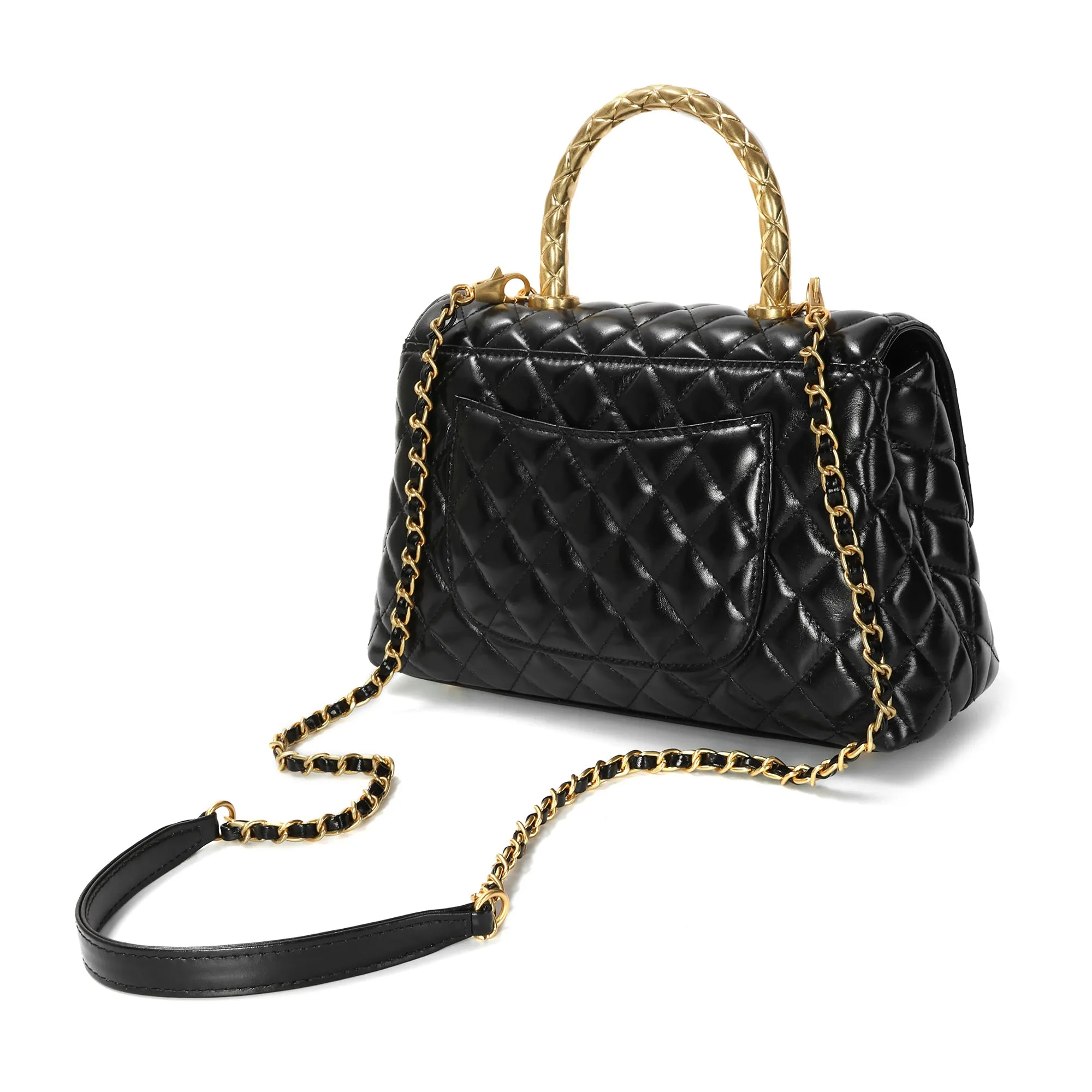 Elegant Quilted Top Handle Bag with Chain Strap