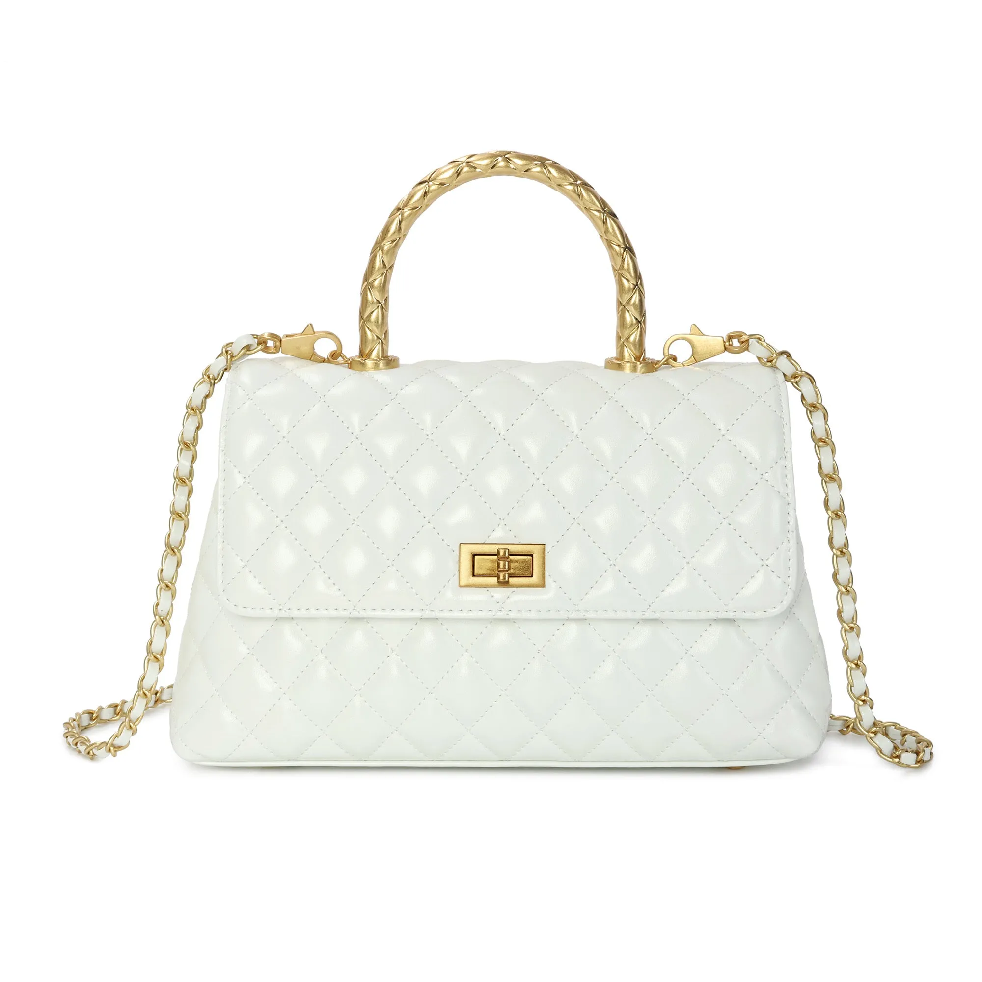 Elegant Quilted Top Handle Bag with Chain Strap