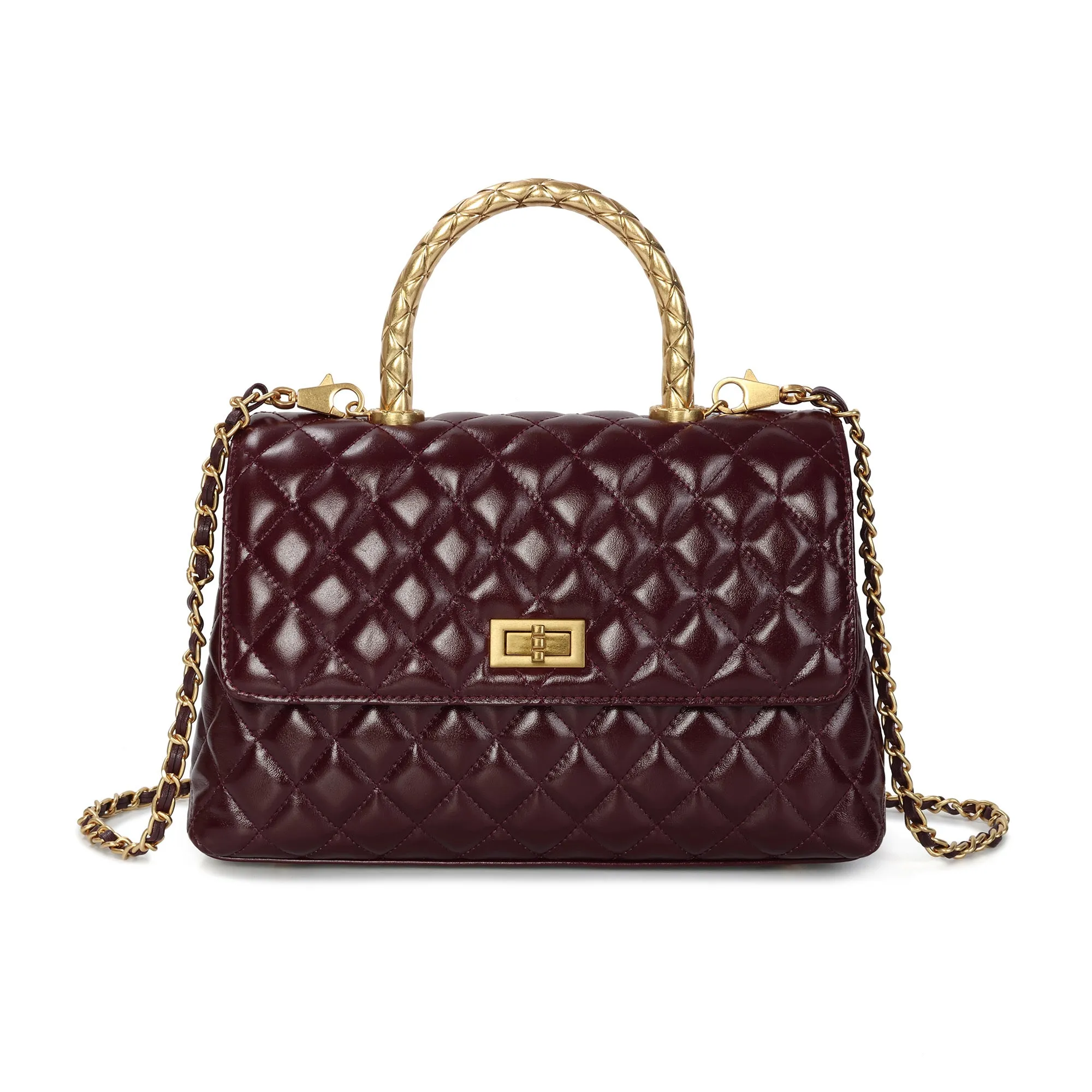 Elegant Quilted Top Handle Bag with Chain Strap