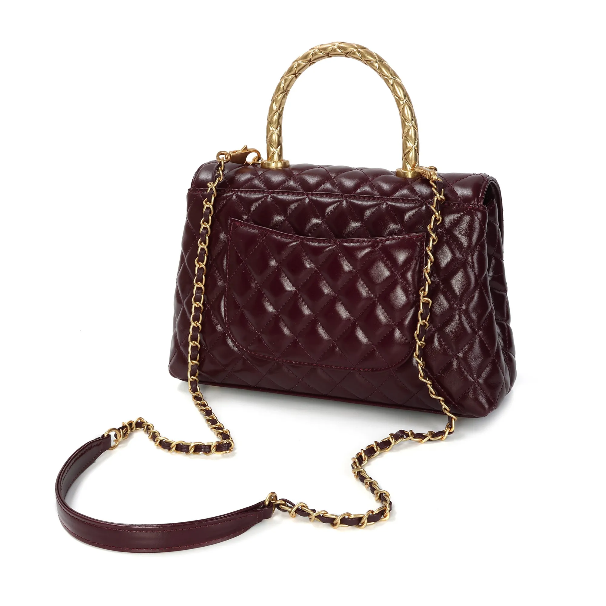 Elegant Quilted Top Handle Bag with Chain Strap