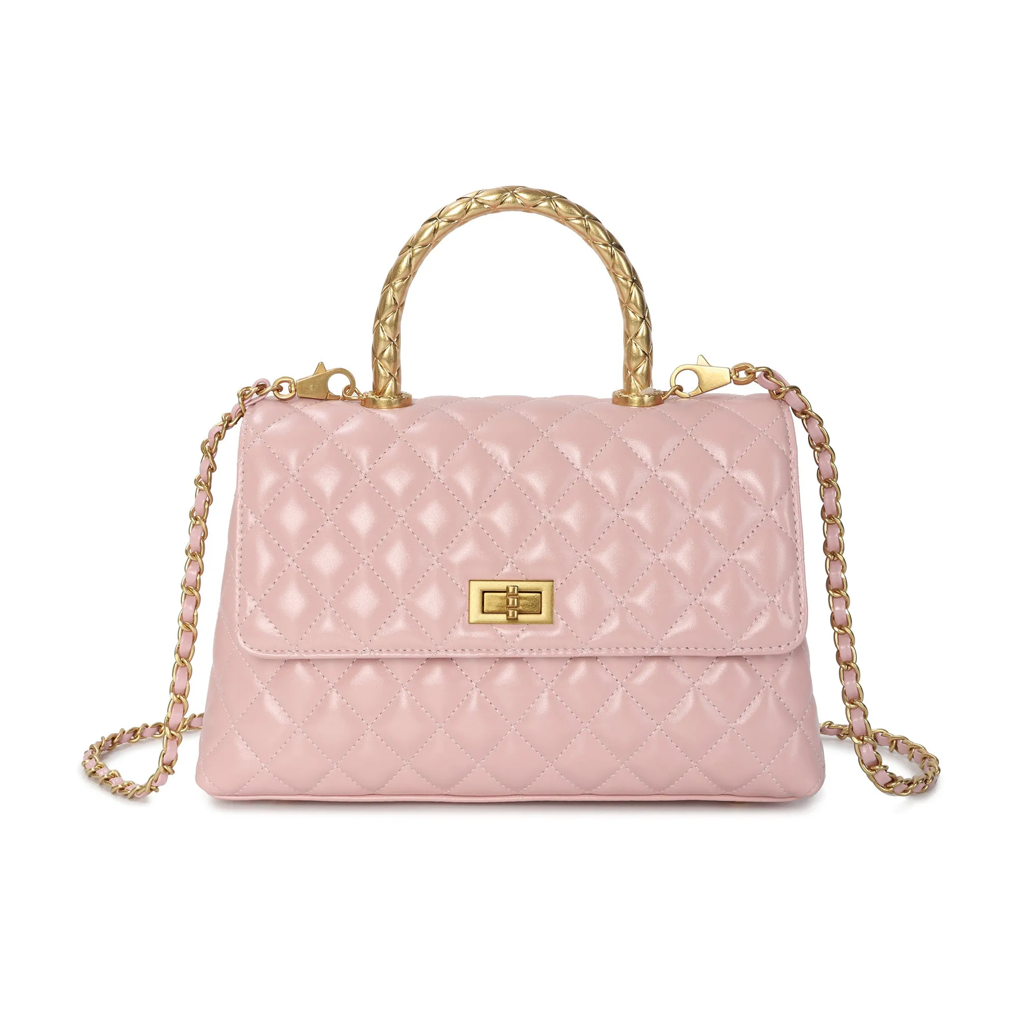 Elegant Quilted Top Handle Bag with Chain Strap