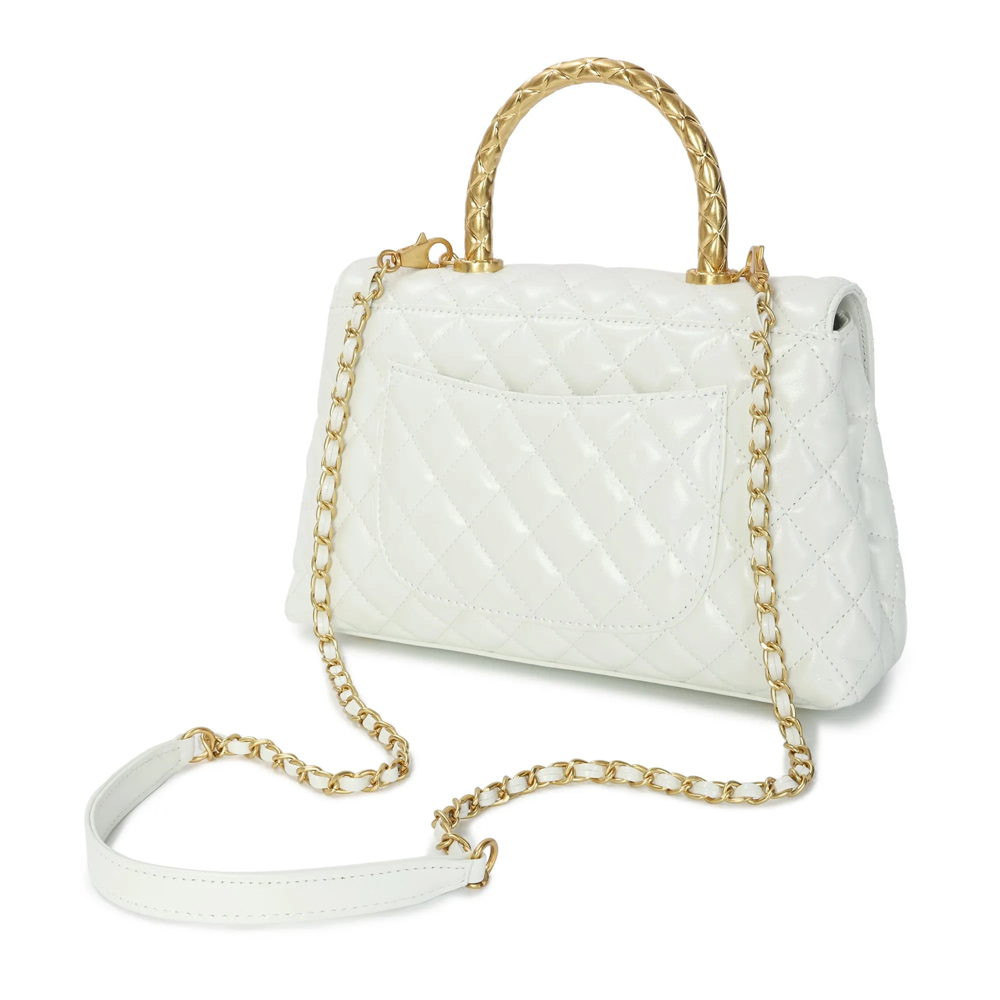 Elegant Quilted Top Handle Bag with Chain Strap