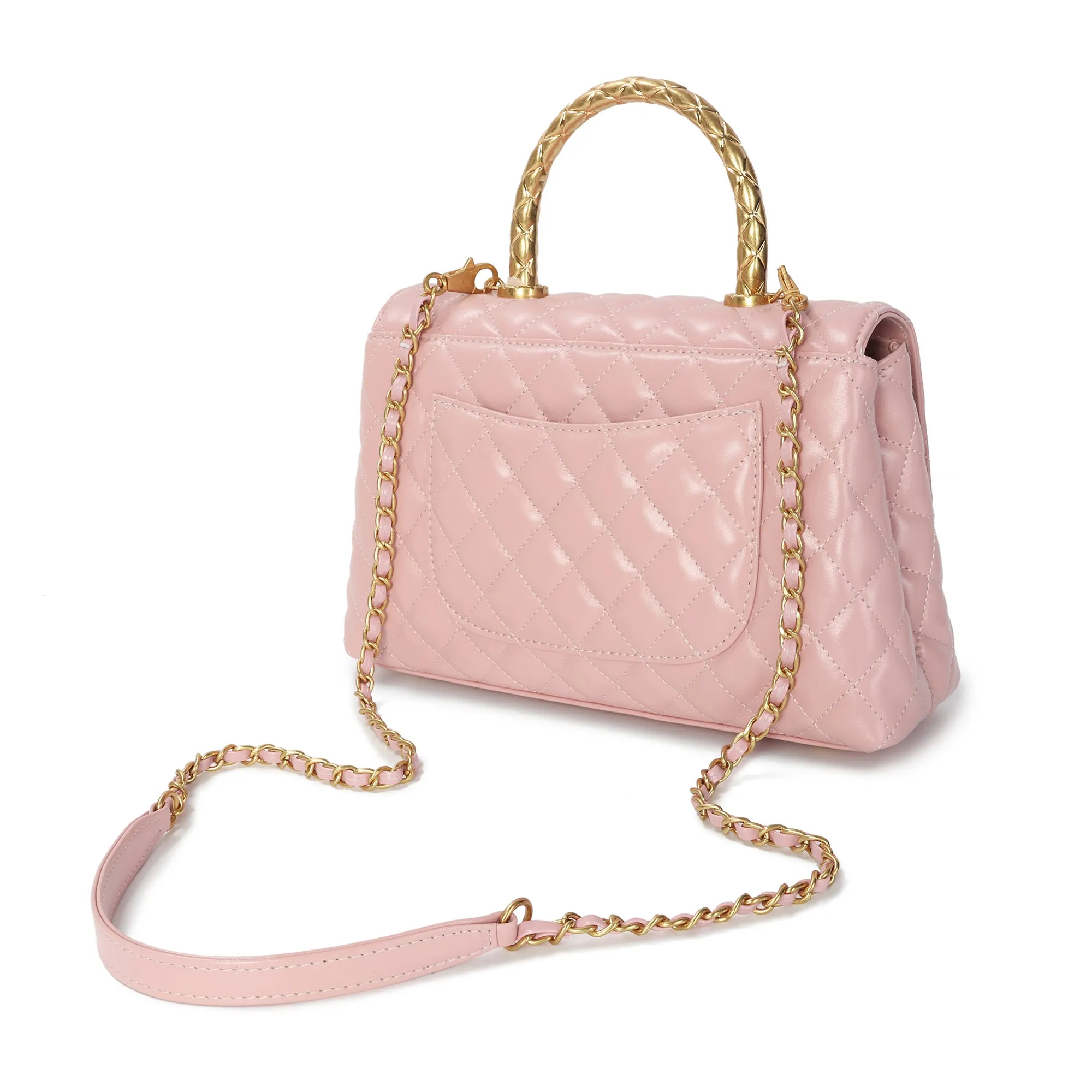 Elegant Quilted Top Handle Bag with Chain Strap