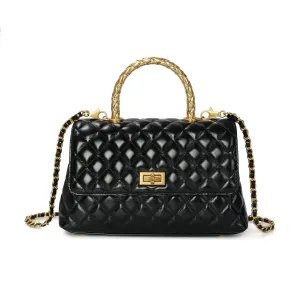 Elegant Quilted Top Handle Bag with Chain Strap