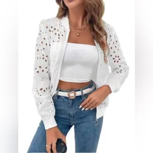Embroidered Bomber for Summer with Front Zipper