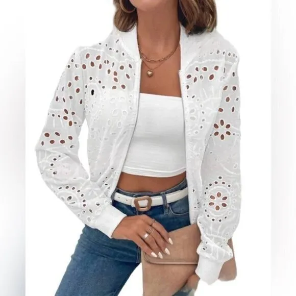 Embroidered Bomber for Summer with Front Zipper