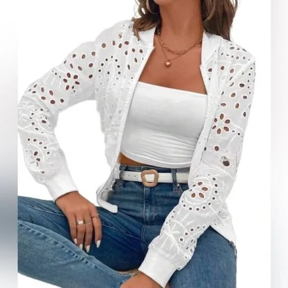 Embroidered Bomber for Summer with Front Zipper