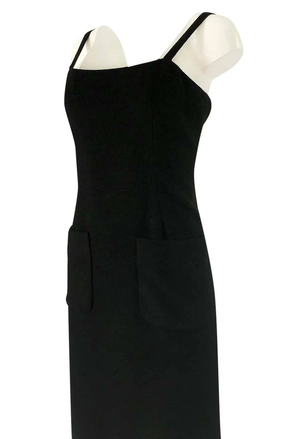Extraordinary 1970s Bill Blass Black Cashmere Front Pocket Evening Dress