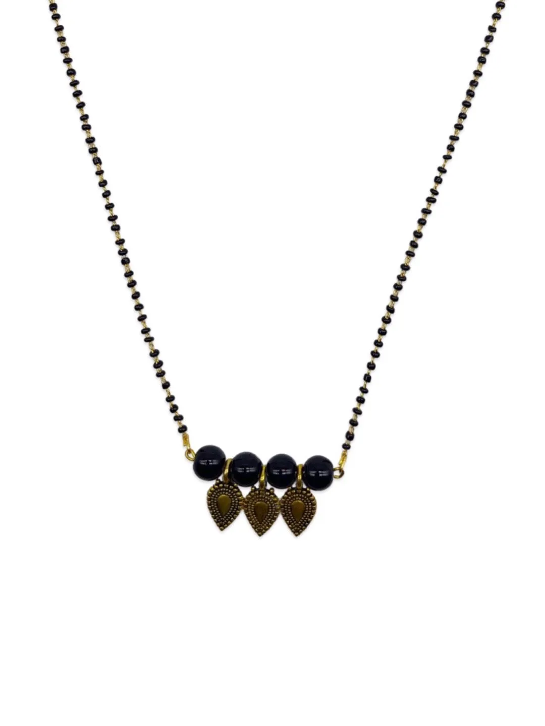 Fancy Short Trendy Mangalsutra Designs Pearls Pendant Simple Black Beads Chain