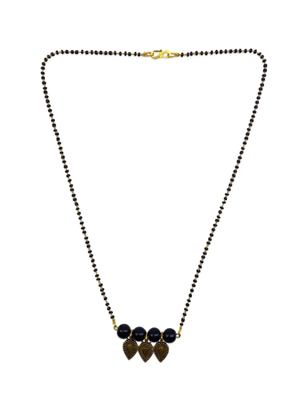 Fancy Short Trendy Mangalsutra Designs Pearls Pendant Simple Black Beads Chain