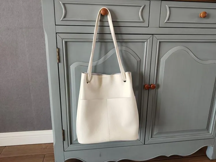 Fashion Womens Black Leather Tote Bag Vertical Brown Shoulder Tote Bag Bucket Tote For Women