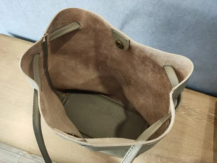 Fashion Womens Black Leather Tote Bag Vertical Brown Shoulder Tote Bag Bucket Tote For Women