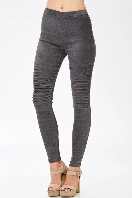 Faux Suede Moto Jeggings Grey